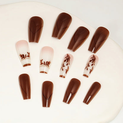 Elegant Artificial Nails with Filigree Leaf Patterns Acalora