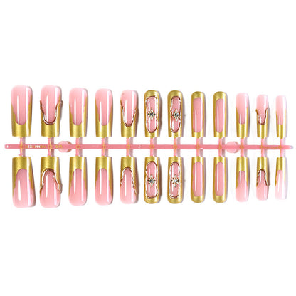 Elegant Press-On Nail Art Set with Gold Accent Design Acalora