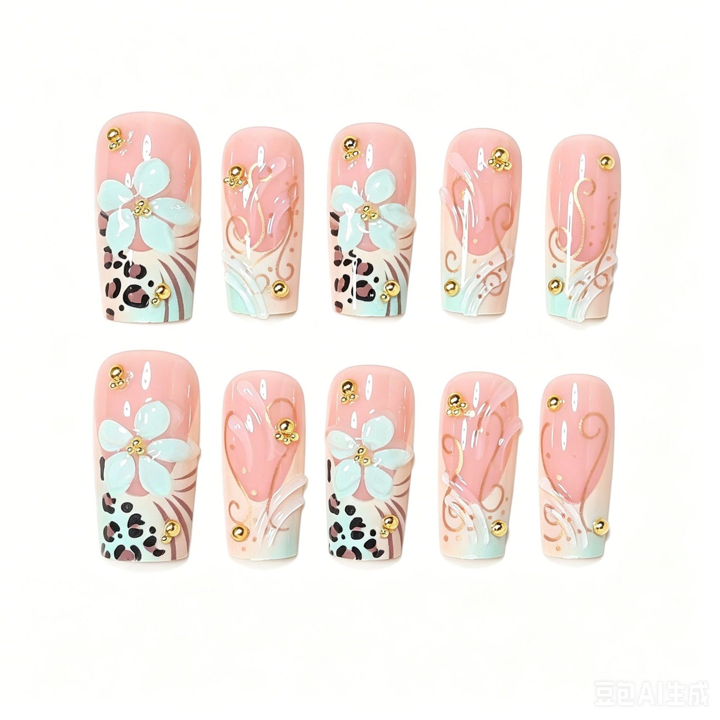Decorative Long Press-On Nail Design Acalora