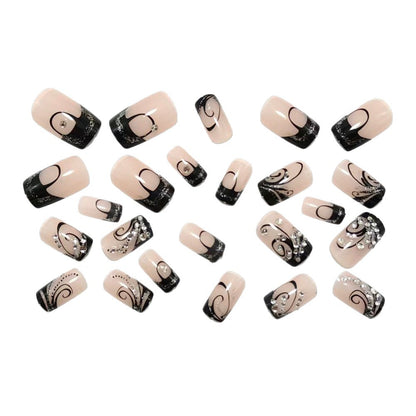 Artificial nails in elegant black-and-white design with glitter applications Acalora