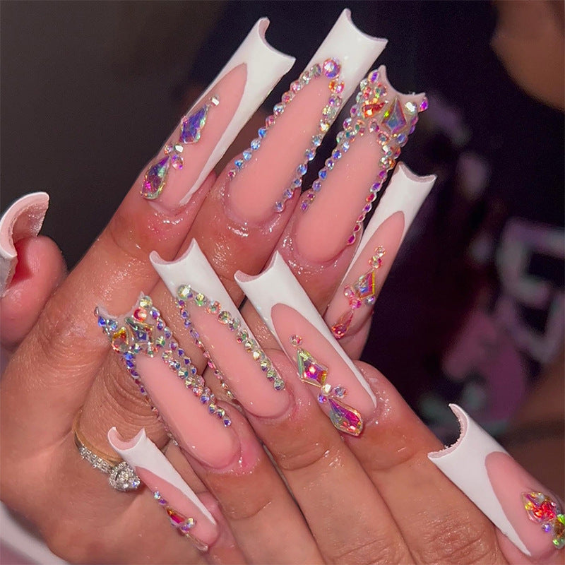 Decorative Press-On Nail Set with Gemstone Accents Acalora