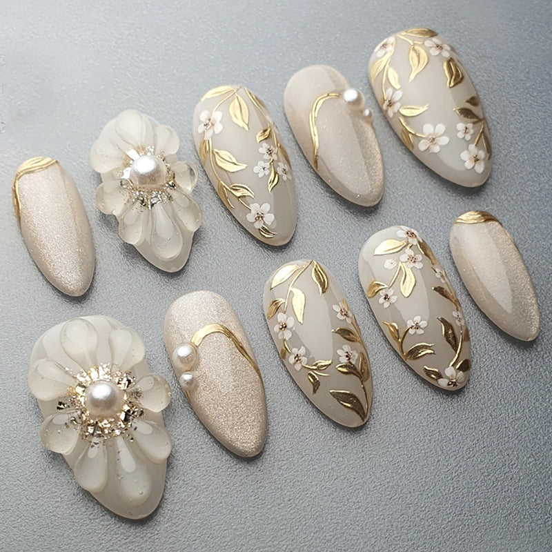 Premium Decorative Press-On Nail Set with Elegantly Embellished Designs Acalora