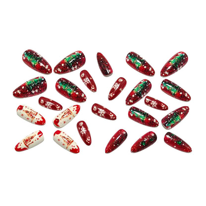 Artificial nails with festive Christmas design and glitter accents Acalora