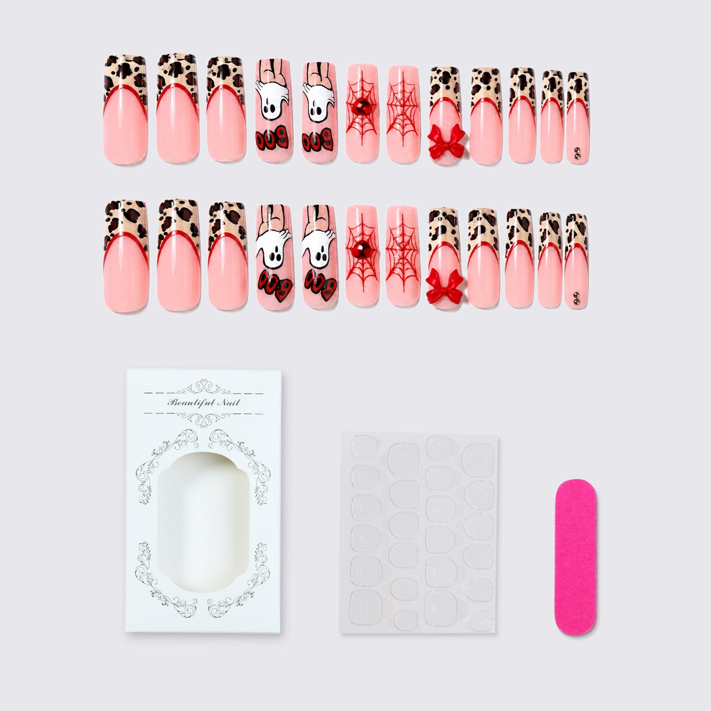 Themed Halloween Press-On Nail Set with Animal and Ghost Prints Acalora