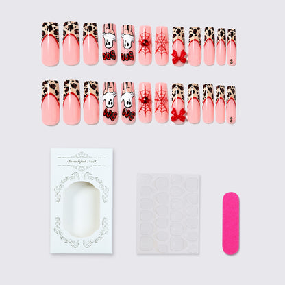 Themed Halloween Press-On Nail Set with Animal and Ghost Prints Acalora