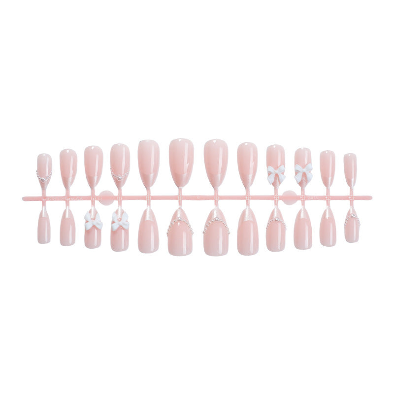 Decorative Press-On Nail Art Set with Elegant Bow and Pearl Accents Acalora