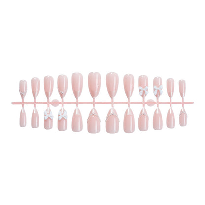 Decorative Press-On Nail Art Set with Elegant Bow and Pearl Accents Acalora