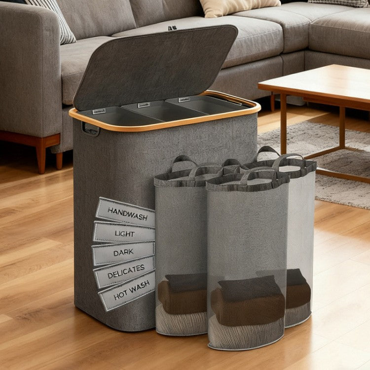 Laundry separation system with bamboo lid and multiple compartments Acalora