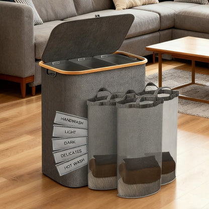 Laundry separation system with bamboo lid and multiple compartments Acalora