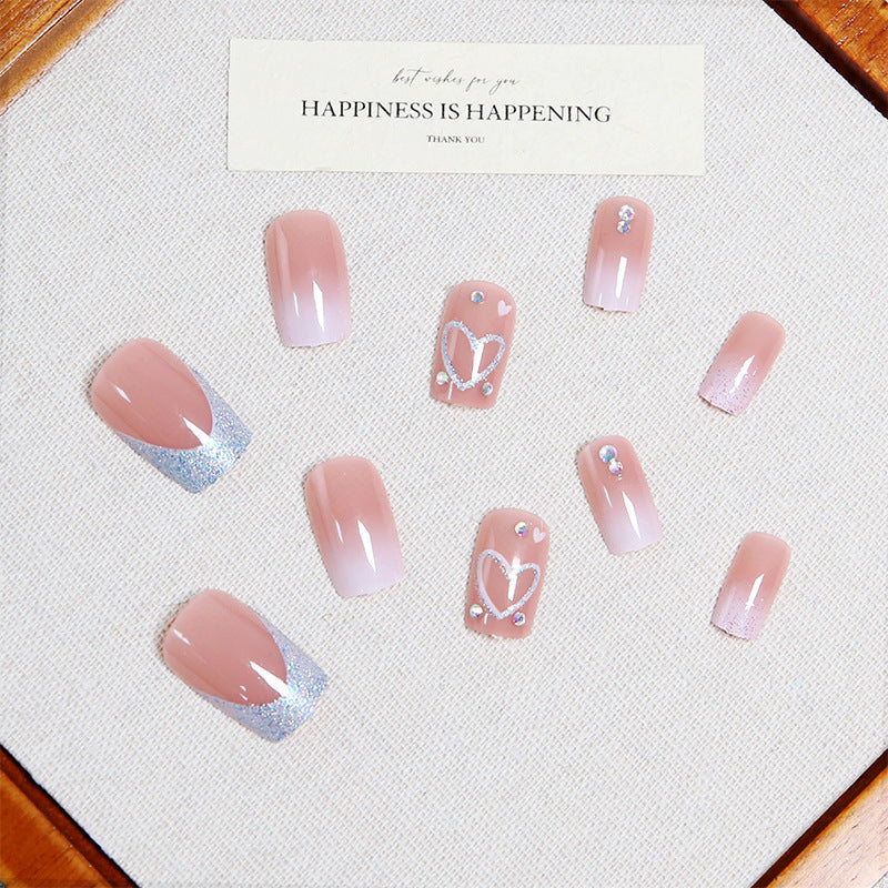 Artificial nail set with sparkling heart and glitter motifs Acalora