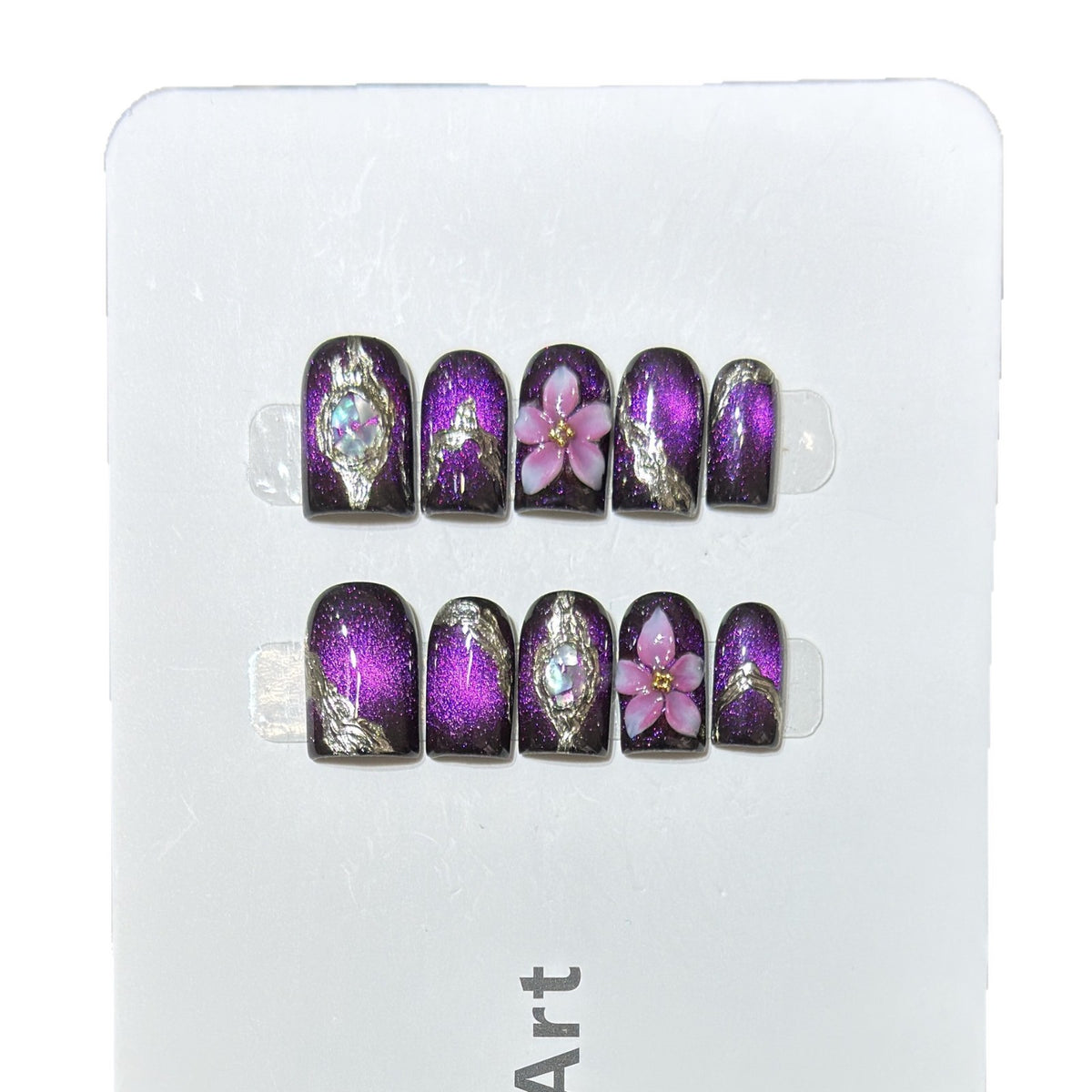 Elegant Floral Press-On Nail Set with Glitter Accents Acalora