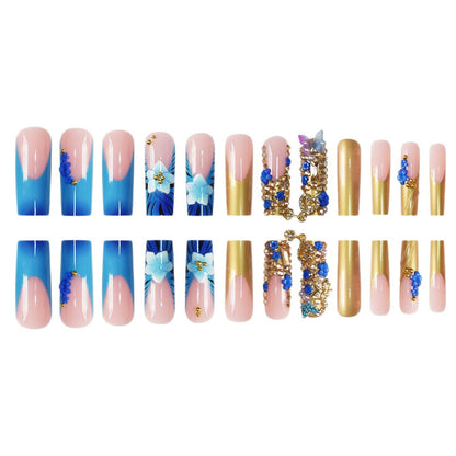 Artistic 3D Decorative Press-On Nails with Gemstone Accents Acalora