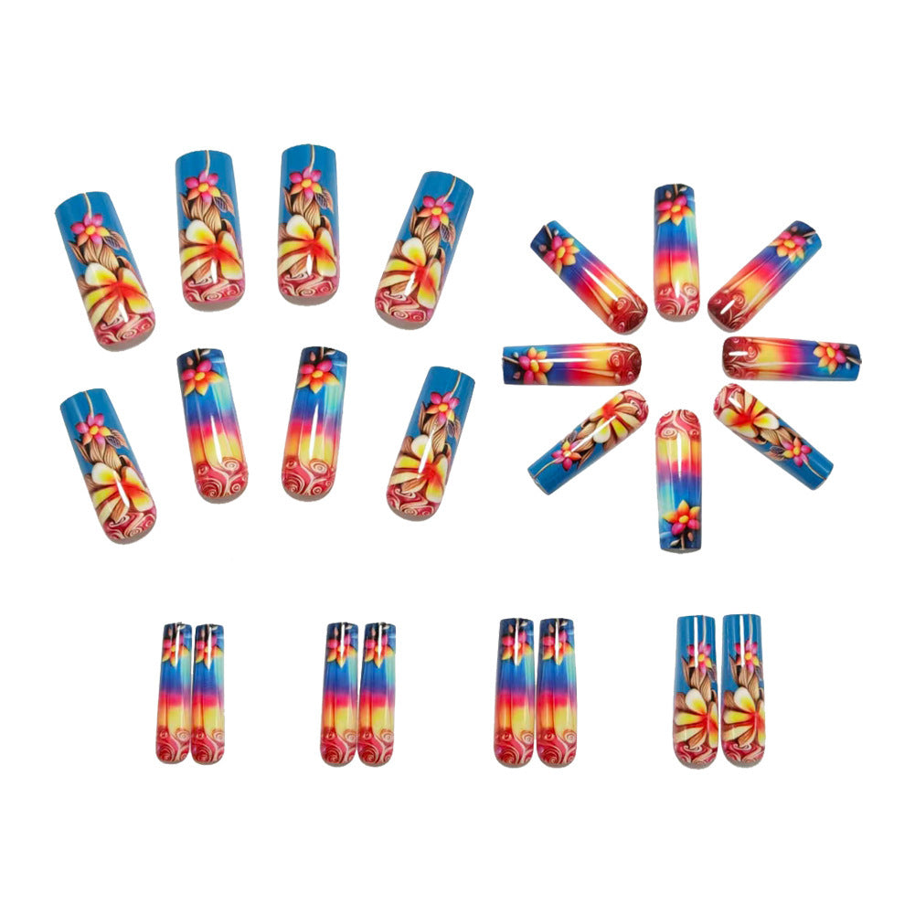 Artificial nails with floral 3D applications and gradient Acalora