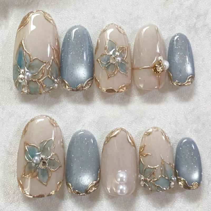 Elegant Floral Embellished Press-On Nail Set Acalora