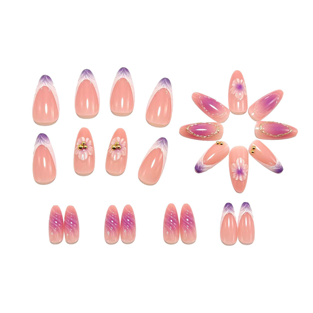 Artificial nails with intricate flower and glitter design Acalora