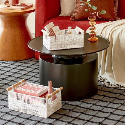 Handwoven Storage Basket with Wooden Handles Acalora
