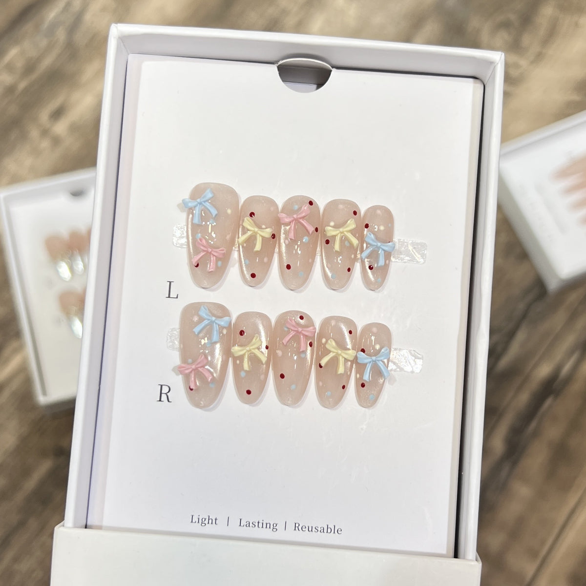 Decorative Press-On Nail Set with Charming Bow and Dots Acalora