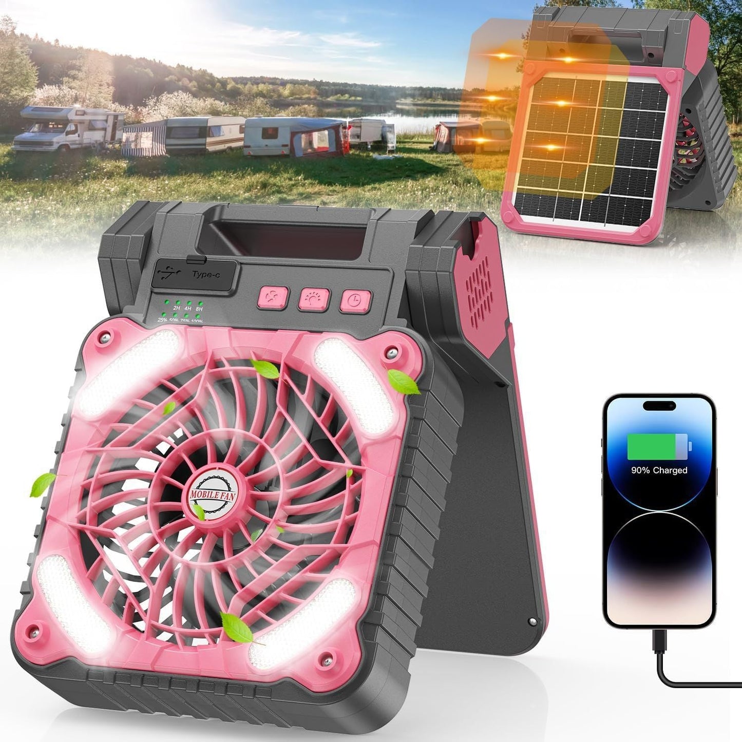 Cool Portable Rechargeable Robust Jobsite Fan with LED Floodlight and USB Type-C Charging Brehn
