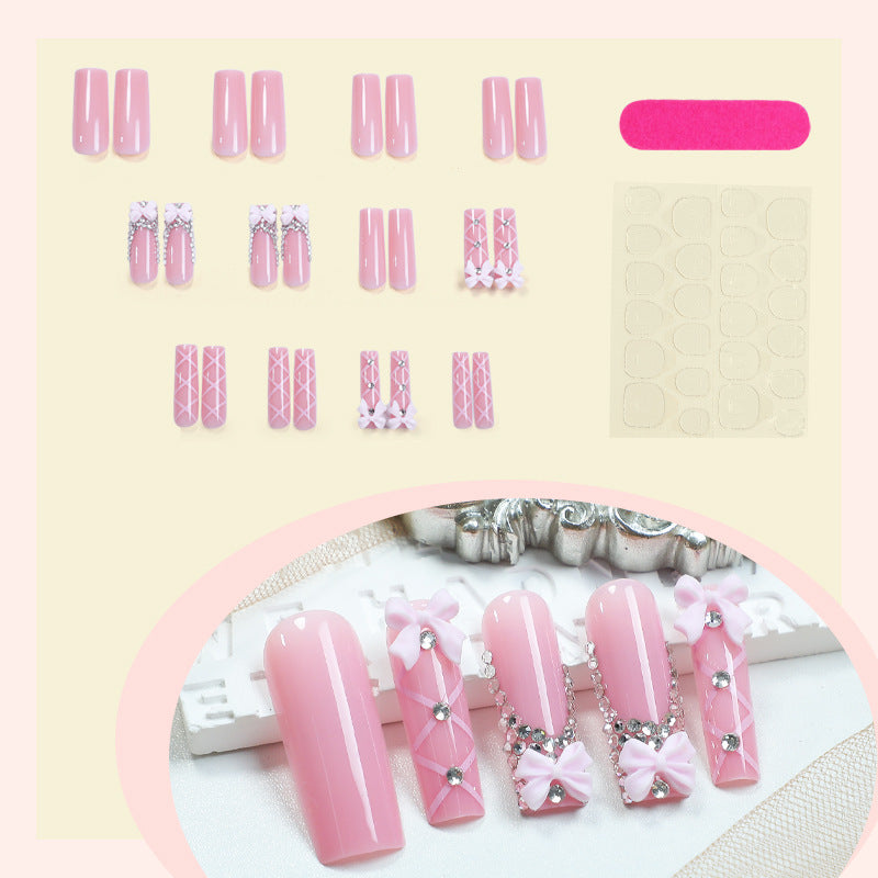 Decorative Press-On Nail Set with Elegant Bow and Gem Accents Acalora 1788496283
