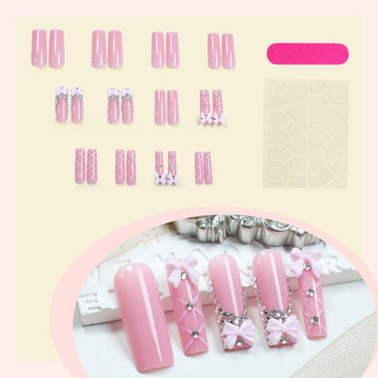 Decorative Press-On Nail Set with Elegant Bow and Gem Accents Acalora 1788496283