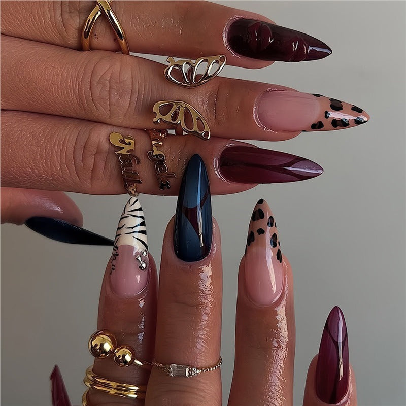 Artistic Stiletto Press-On Nail Art Set with Unique Patterns Acalora