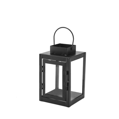 Square Metal and Glass Tealight Lantern with Front Door and Carry Handle Acalora