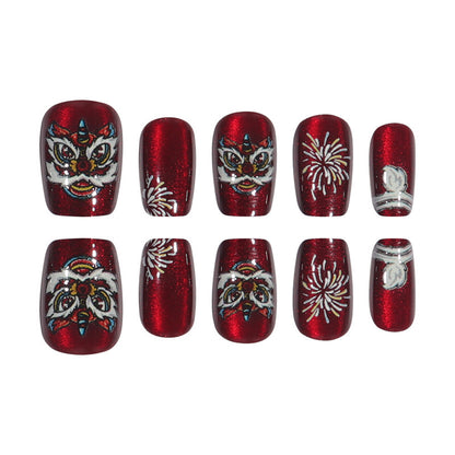Artistic Holiday-Themed Press-On Nail Design Acalora