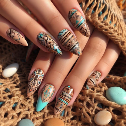 Artificial nails with exotic tribal design Acalora