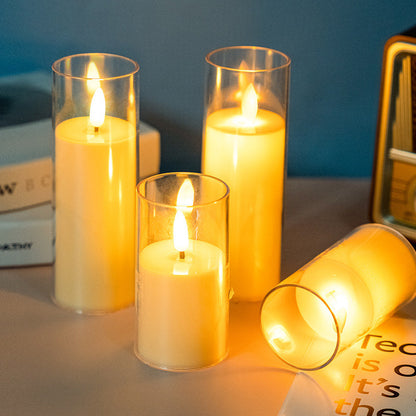 LED Flameless Pillar Candle Set with Clear Glass Cylinder Votives Acalora