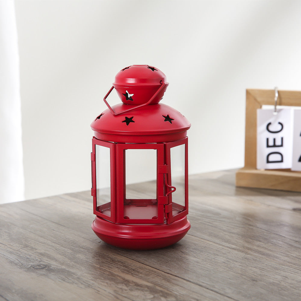 Decorative Star-Cut Glass Panel Metal Tea Light Lantern Acalora