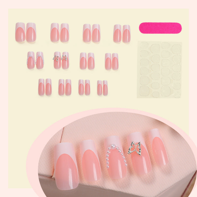 Artistic Press-On Nail Art Set with Butterfly and Gem Accents Acalora