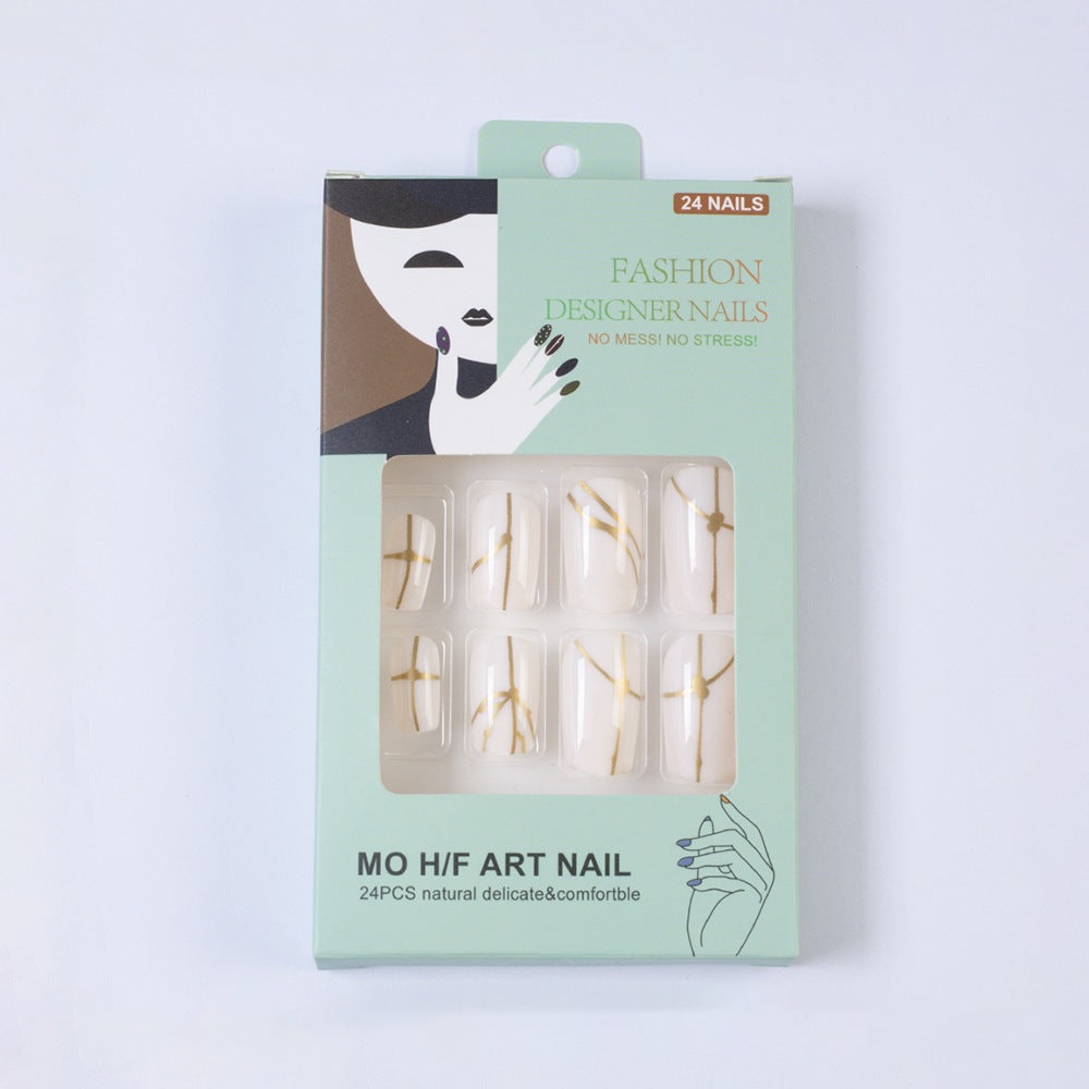 Artificial nails with elegant golden line pattern Acalora