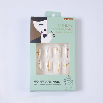 Artificial nails with elegant golden line pattern Acalora