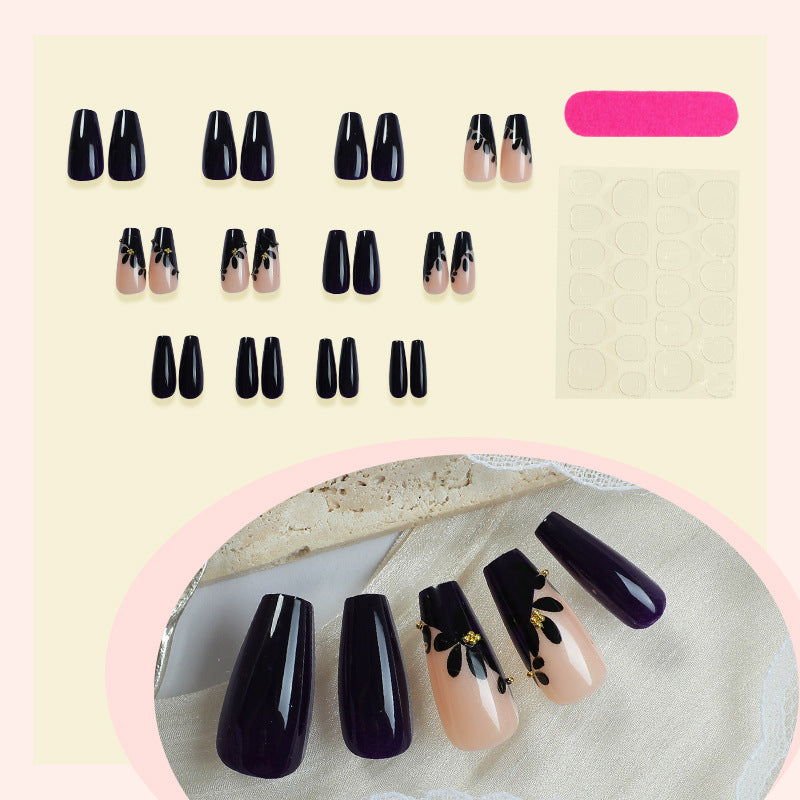 Decorative Press-On Nail Set with Elegant Leaf Designs Acalora