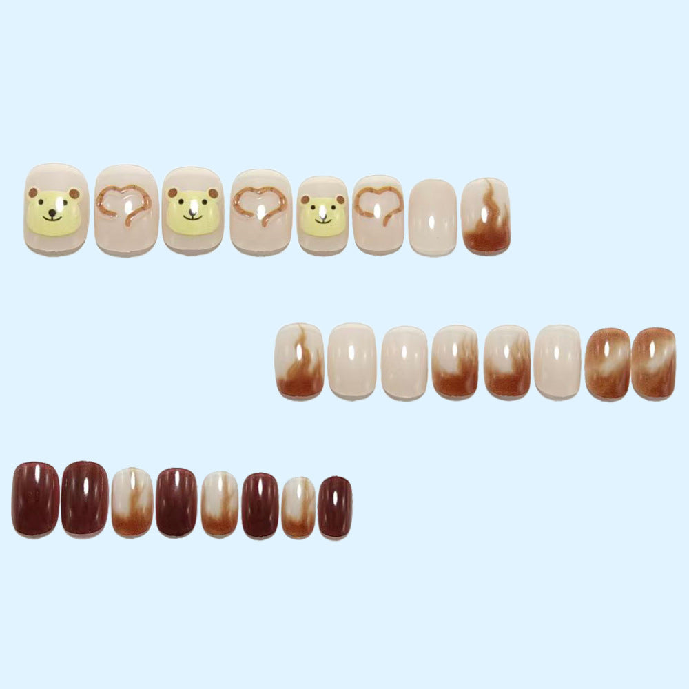 Artificial nails with cute bear design and elegant color gradients Acalora