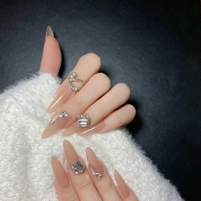 Glamorous and Elegant Artificial Nails with Crystal Accents Acalora