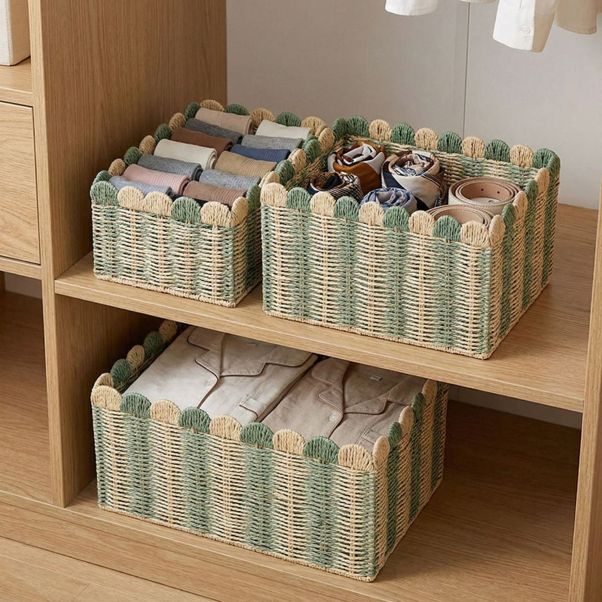 Decorative Woven Storage Basket with Scalloped Edges Acalora
