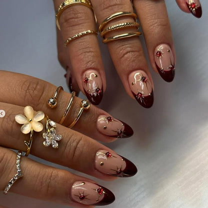 Elegant Pointed Press-On Nail Set with Decorative Accents Acalora