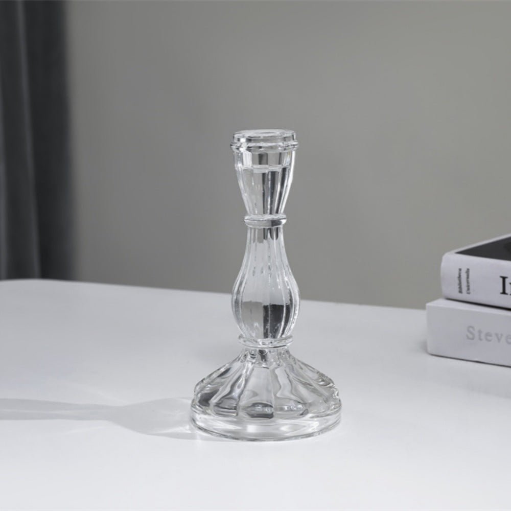 Ribbed Crystal-Style Glass Candlestick Holder Acalora