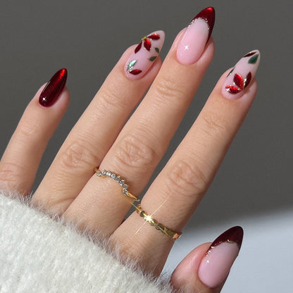 Elegant Press-On Nail Set with Floral Art Acalora