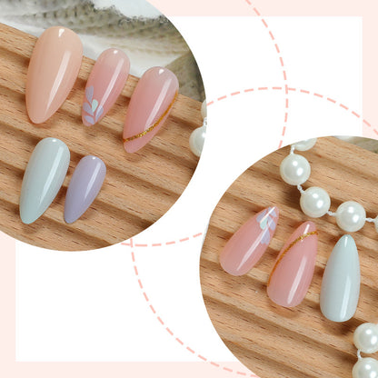 Artistic Press-On Nail Set with Gold Accent Designs Acalora