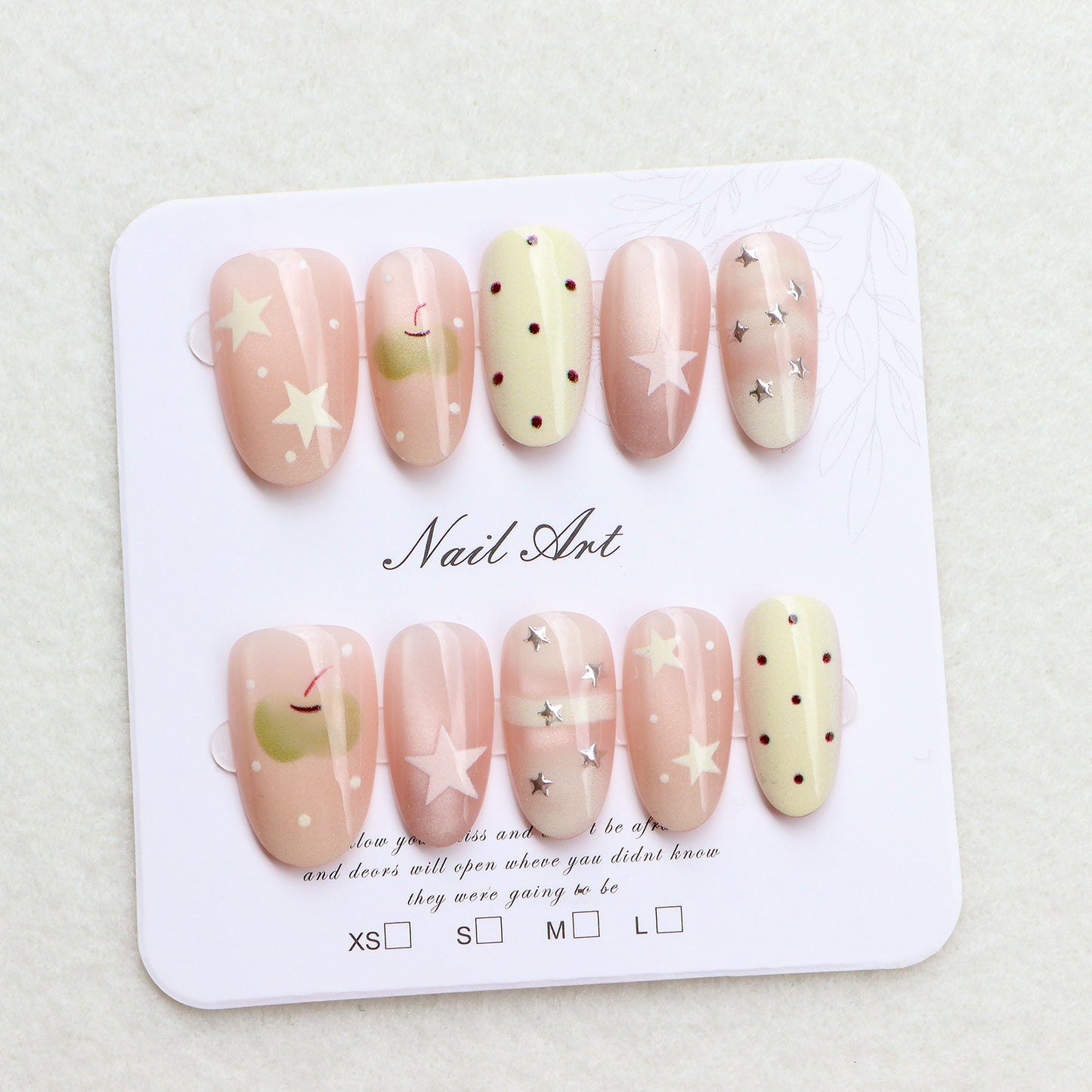 Decorative Press-On Nail Set with Star and Dot Design Acalora