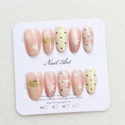 Decorative Press-On Nail Set with Star and Dot Design Acalora