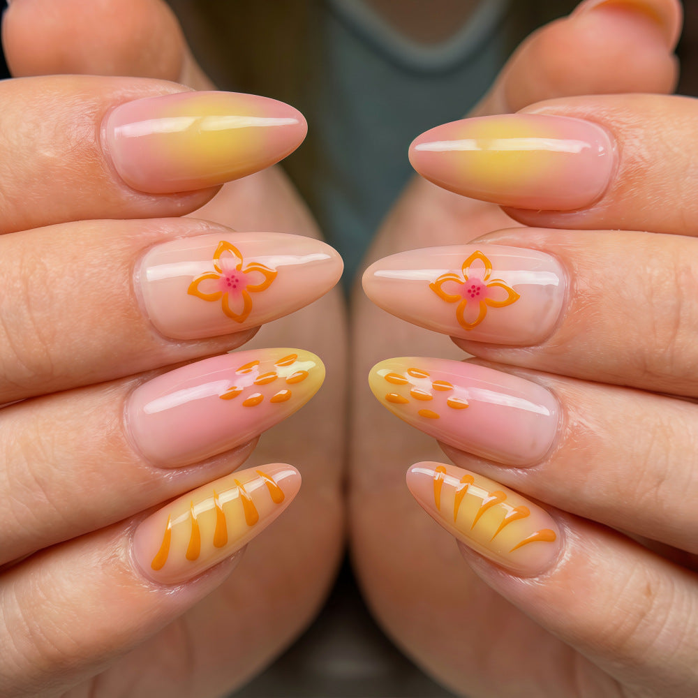 Artful Nail Tips with Floral Motifs Acalora