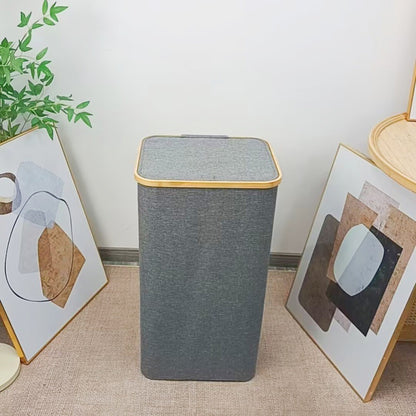 Laundry basket with removable lid and bamboo frame Acalora