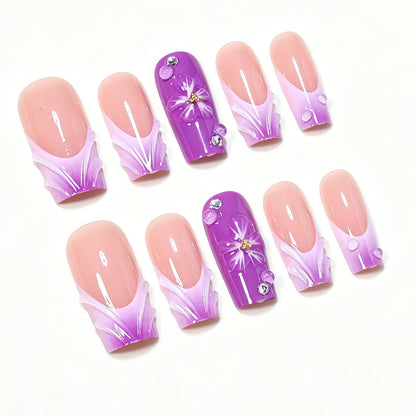 Decorative Long Press-On Nail Art Set with Floral Accents Acalora