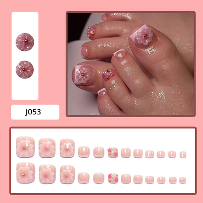 Artistic toenails with 3D flower appliqués Acalora
