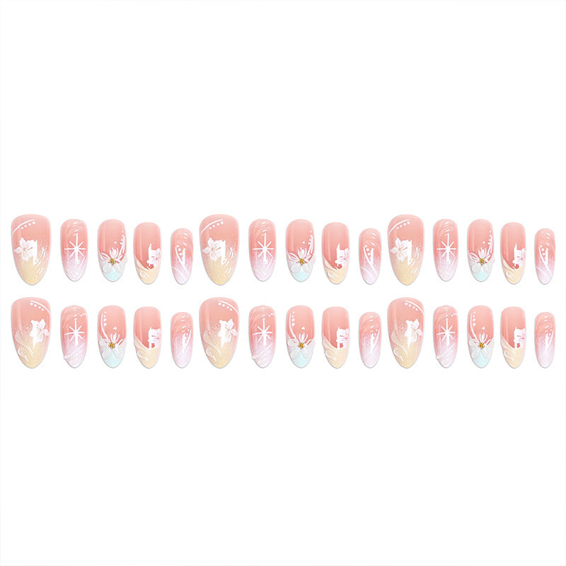 Artificial nail set with intricately detailed floral designs and shine accents Acalora