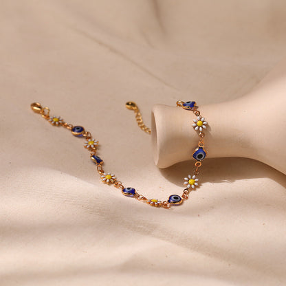 Floral Evil Eye Charm Anklet Acalora