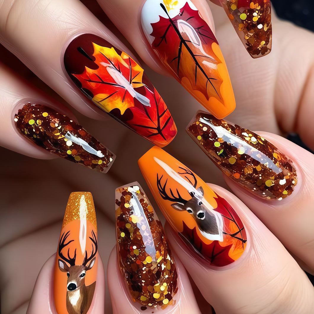 Artificial nails in autumn leaf design Acalora